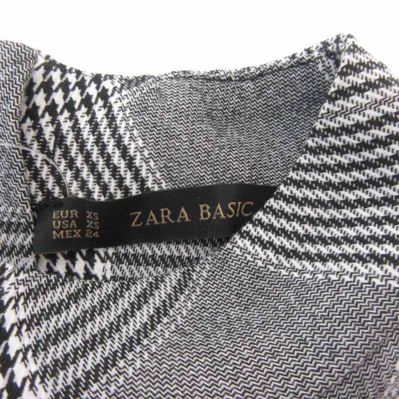 ザラ ベーシック ZARA BASIC タグ付き チェック モックネック カットソー Tシャツ 長袖 グレー XS ■122 レディース_画像4