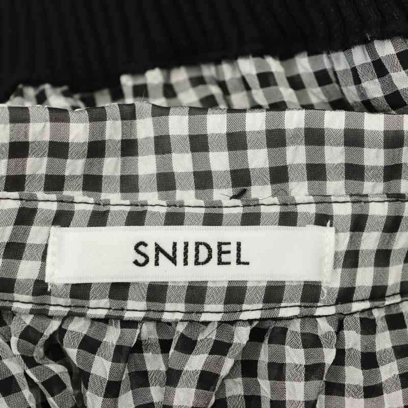 スナイデル snidel 23SS ウエストリブシアーワンピース ギンガムチェック ロング丈 半袖 ペチコート付き 0 S 黒 白_画像3