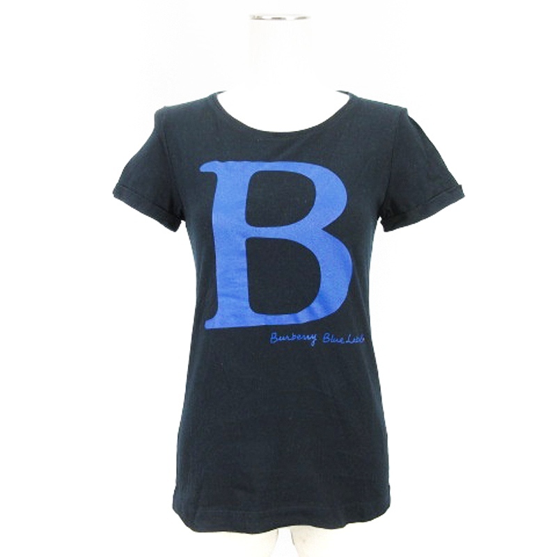 バーバリーブルーレーベル BURBERRY BLUE LABEL プリント Tシャツ 半袖 38 ブラック ■016 レディース_画像1