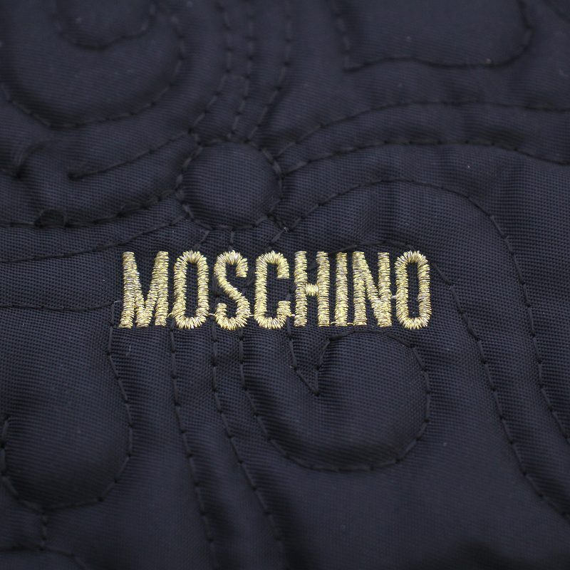 モスキーノ MOSCHINO ハンドバッグ ロゴ刺繍 ハート 花柄 フラワー 総柄 ゴールド金具 ナイロン 黒 ブラック /AQ ■GY11 レディース_画像4