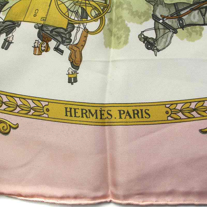 エルメス HERMES カレ90 スカーフ 大判 LA PROMENADE DE LONGCHAMPS ロンシャンへの散歩 馬車 総柄 絹 ピンク マルチカラー_画像4