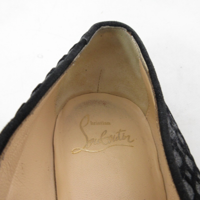 クリスチャンルブタン Christian louboutin フラットパンプス スリッポン リボンデザイン ラメ加工 ブラック グレー 36 1/2 約23.5 IBO48_画像7