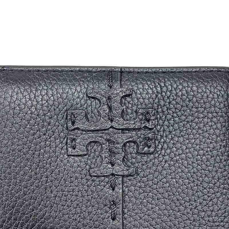 トリーバーチ TORY BURCH McGRAW 2つ折財布 ウォレット ラウンドファスナー レザー 64522 黒 ブラック ゴールドカラー金具 レディース_画像7