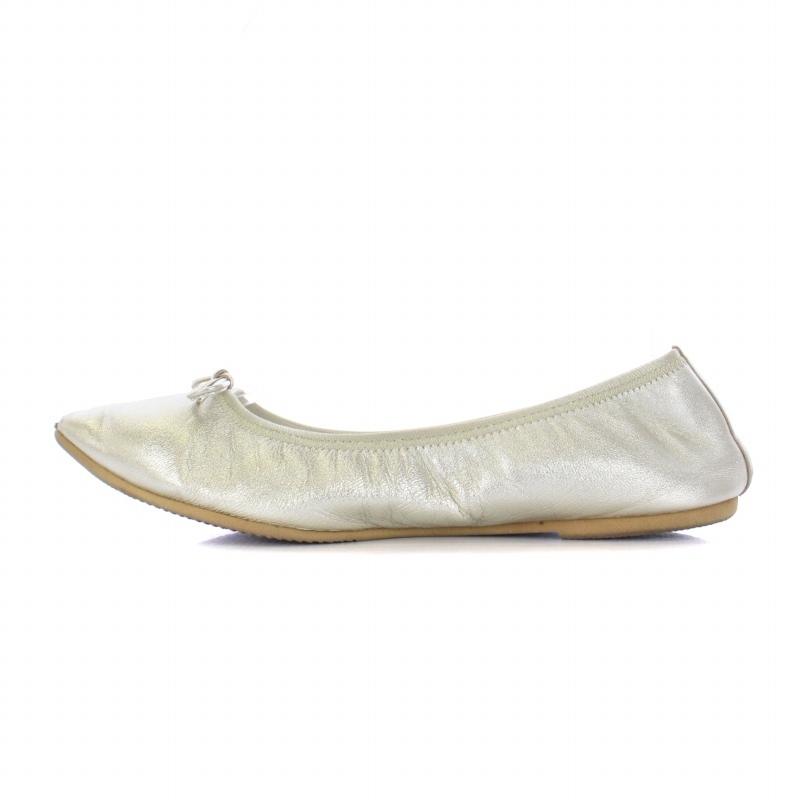 krun Tokyo kurun TOKYO ballet shoes pumps po Inte dotu ribbon leather 25cm silver /BB lady's 