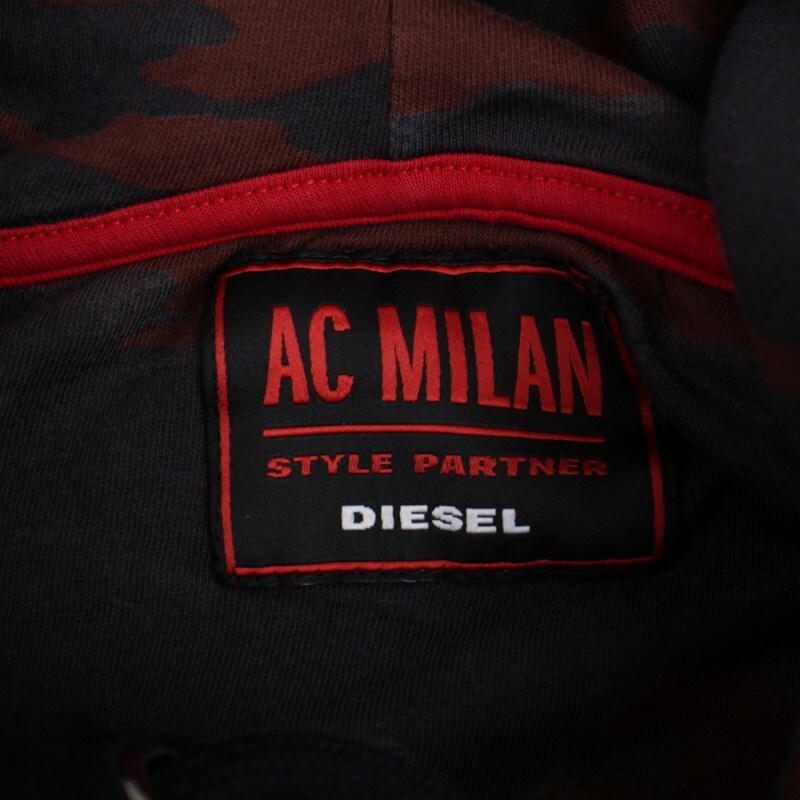 ディーゼル DIESEL AC MILAN パーカー スウェット トレーナー プルオーバー 長袖 ロゴ プリント XS 黒 ブラック /BM メンズ_画像3