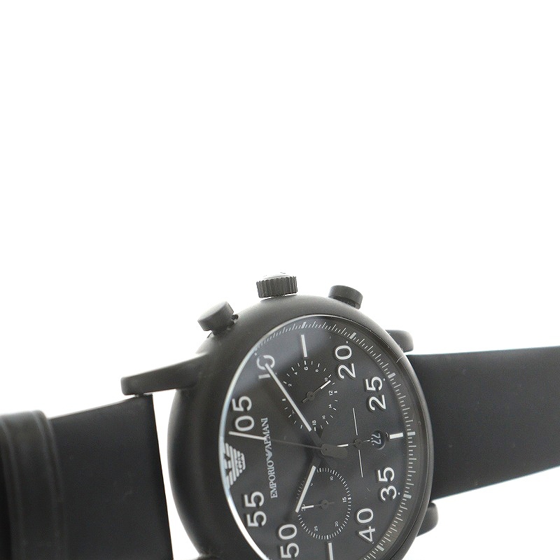 エンポリオアルマーニ EMPORIO ARMANI ルイージ ブラックダイアル ブラックレザーベルト 腕時計 アナログ 3針 クォーツ 黒_画像5