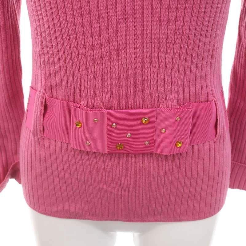 エムズグレイシー M'S GRACY リボン スパンコール ニット セーター 長袖 プルオーバー ウール混 38 M ピンク /YQ ■OS_画像5