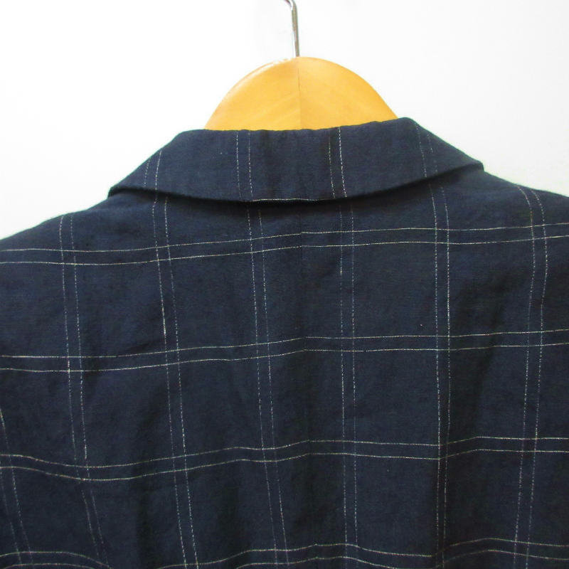ジョルジオアルマーニ GIORGIO ARMANI テーラードジャケット ブレザー リネン チェック柄 イタリア製 紺 ネイビー 42 Lサイズ 0321 IBO48の画像5