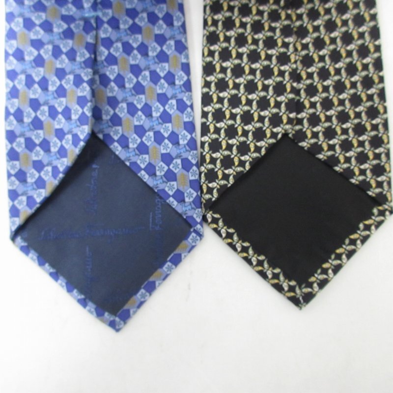  Salvatore Ferragamo Salvatore Ferragamo галстук 2 шт. комплект совместно общий рисунок шелк чёрный синий черный голубой 0319 IBO48 мужской 