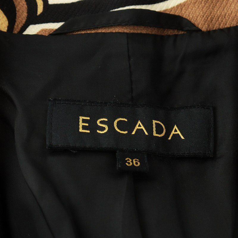 エスカーダ ESCADA テーラードジャケット 総柄 シングル ウール シルク混 絹混 36 S 茶 ブラウン 黒 ブラック /AN22 レディース_画像4