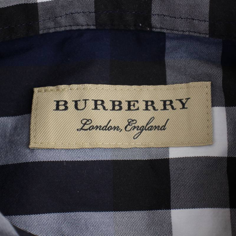  Burberry BURBERRY LONDON ENGLAND Stretch Cotton Poplin Shirt рубашка длинный рукав проверка XL темно-синий темно-синий серый 4023482 мужской 