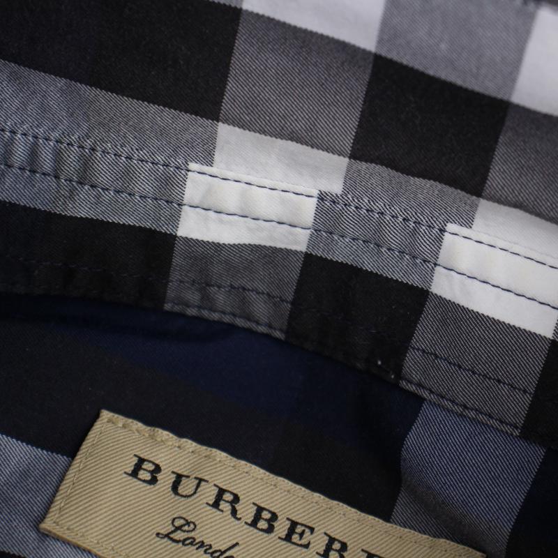  Burberry BURBERRY LONDON ENGLAND Stretch Cotton Poplin Shirt рубашка длинный рукав проверка XL темно-синий темно-синий серый 4023482 мужской 