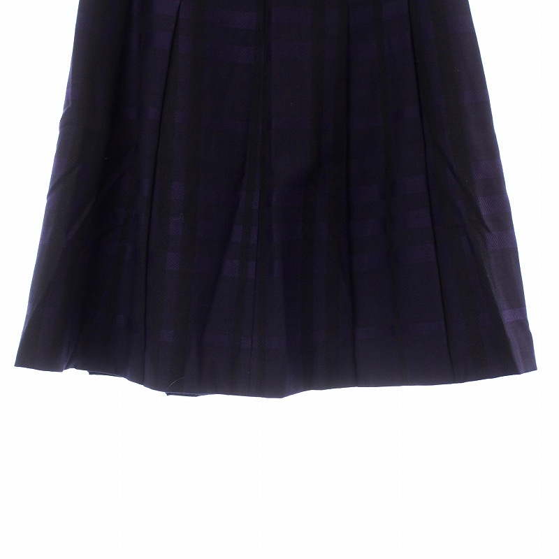  Burberry London BURBERRY LONDON pleated skirt knee height check pattern 44 XXL purple purple black black B2S09-651-36 /AQ #GY18