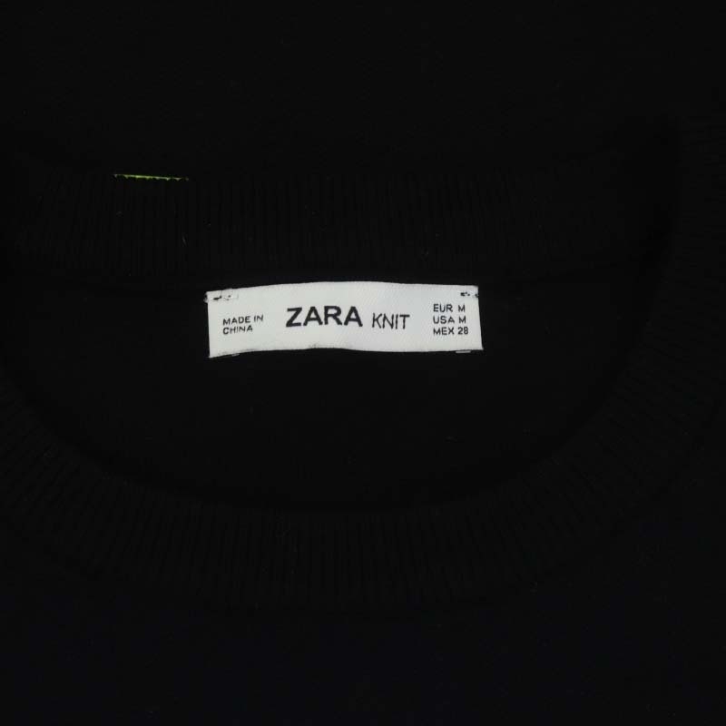  Zara ZARA A+STUDENT вязаный свитер длинный рукав тянуть over M чёрный черный желтый желтый /YQ #OS женский 