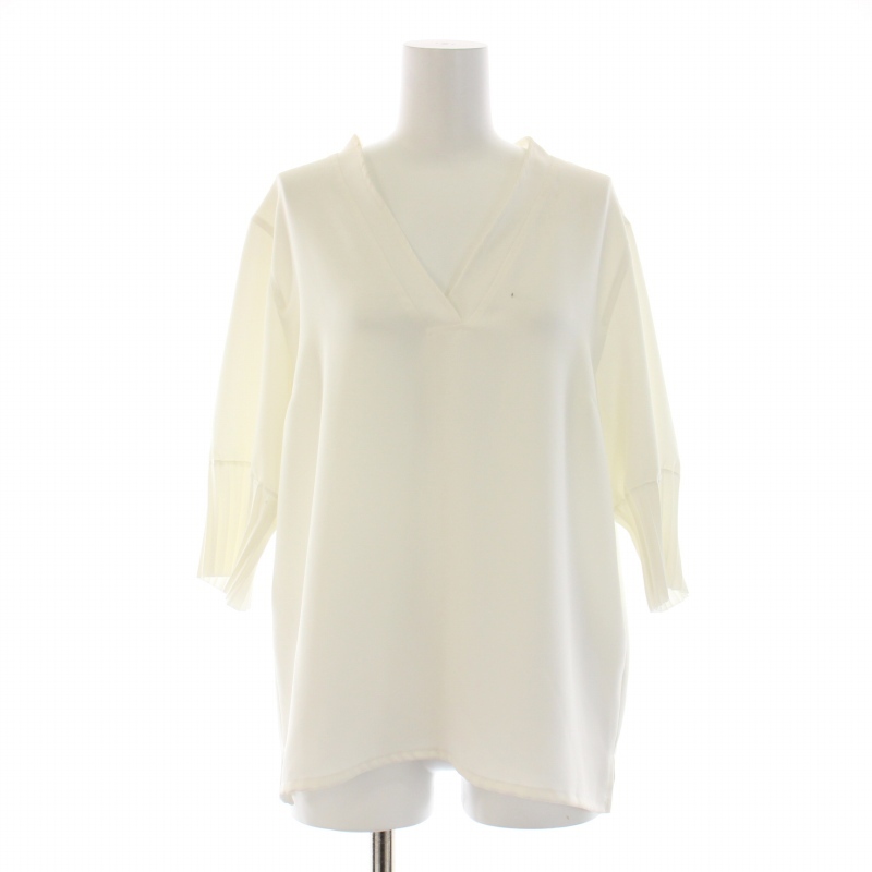  Agnes B agnes b. shirt blouse 7 minute sleeve V neck 2 M white white /BB lady's 