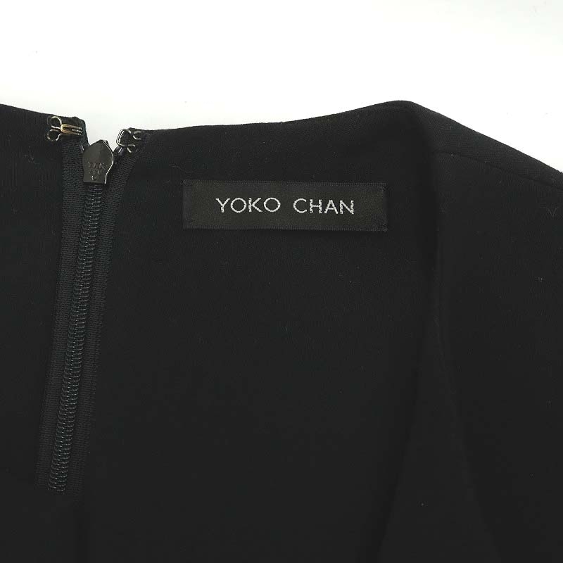 ヨーコチャン フレアスリーブパールスリットラインドレスFlared sleeve Pearl Slit line Dress ひざ丈 半袖 バックファスナー 40 M 黒の画像3