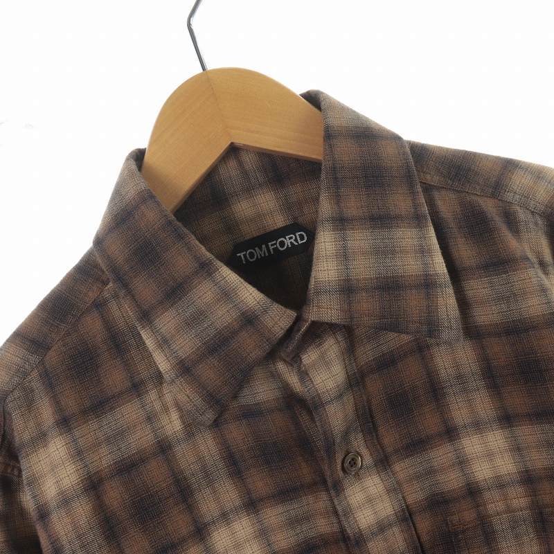 トムフォード TOM FORD ネルシャツ レギュラーカラー チェック 長袖 15.5 M 茶色 ブラウン ベージュ 黒 ブラック /SI16 メンズの画像3