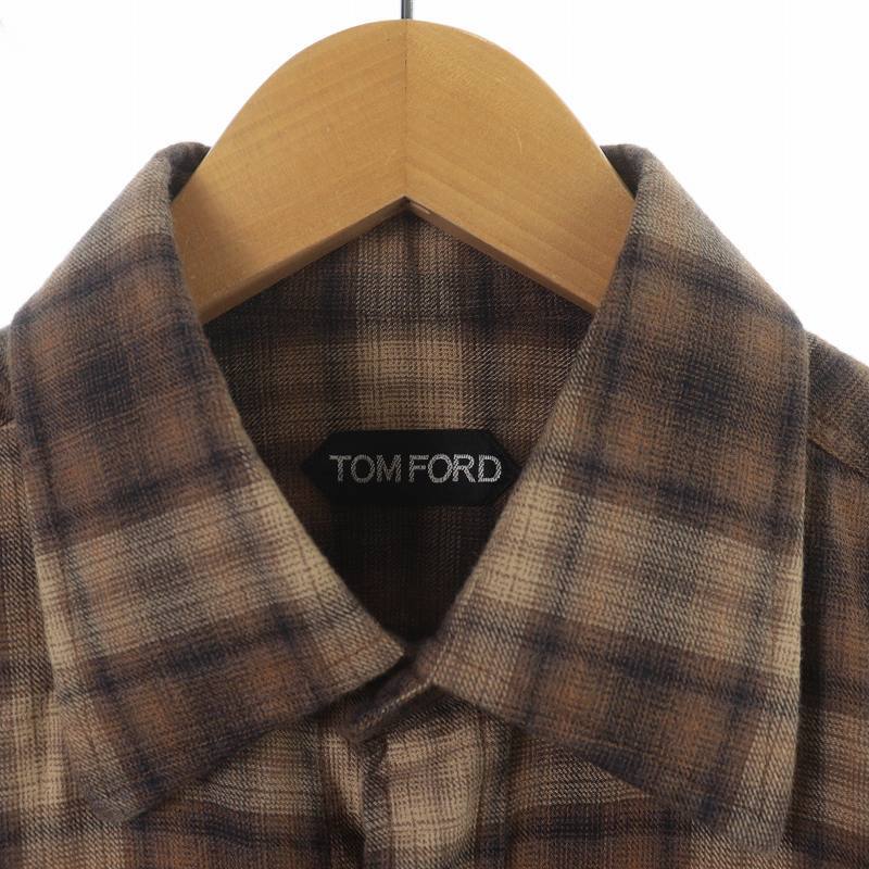 トムフォード TOM FORD ネルシャツ レギュラーカラー チェック 長袖 15.5 M 茶色 ブラウン ベージュ 黒 ブラック /SI16 メンズの画像7