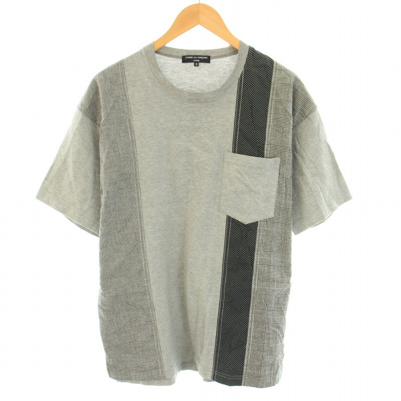 COMME des GARCONS HOMME AD2022 23SS 綿天竺×多素材MIX S/S Tシャツ 半袖 ドット柄 グレンチェック柄 千鳥格子柄 S グレー 黒 メンズ_画像1