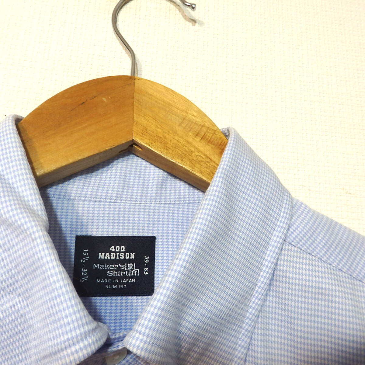 【送料無料】メーカーズシャツ鎌倉ドレスシャツ/水色 チェック柄 400madison 39-83 MAKER'S SHIRT KAMAKURAの画像4
