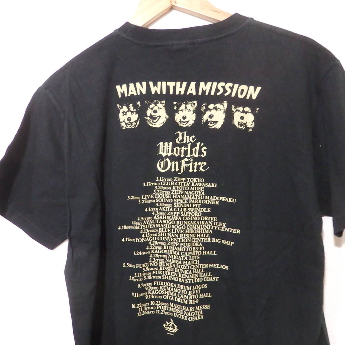 【送料無料】マンウィズアミッションTシャツ/Lサイズ　MAN WITH A MISSION　TOUR The World's On Fire