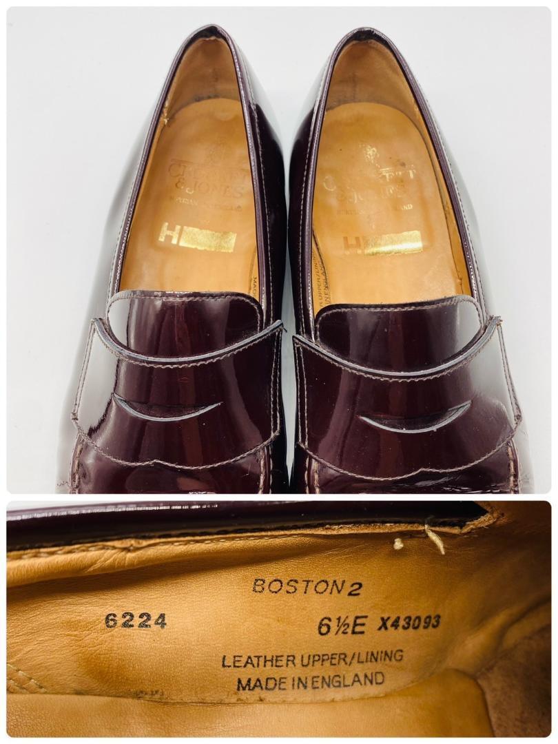 【良品】Crockett&Jones クロケットアンドジョーンズ BOSTON2 ローファー 赤茶 バーガンディ 6.5 25cm オーセンティック 紳士靴 エナメルの画像8