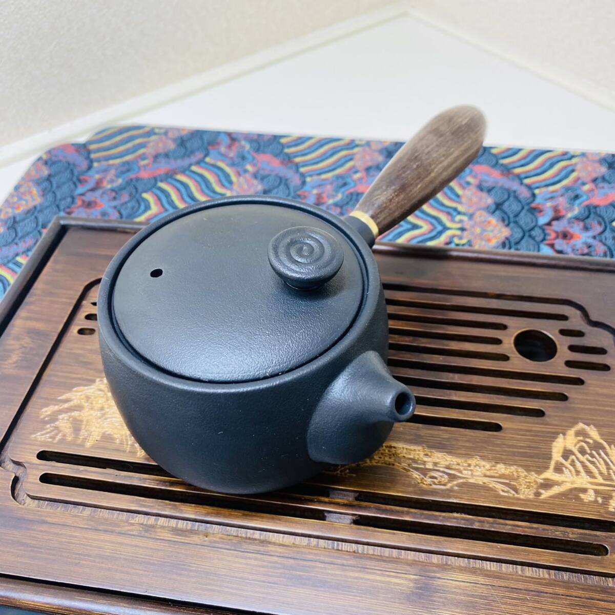 茶道具 陶壺 煎茶器 超高品質 片手急須 ケトル 330ml ライテックケトル 茶道具 急須 煎茶道具 331g 19×11.3×7.9cmの画像2