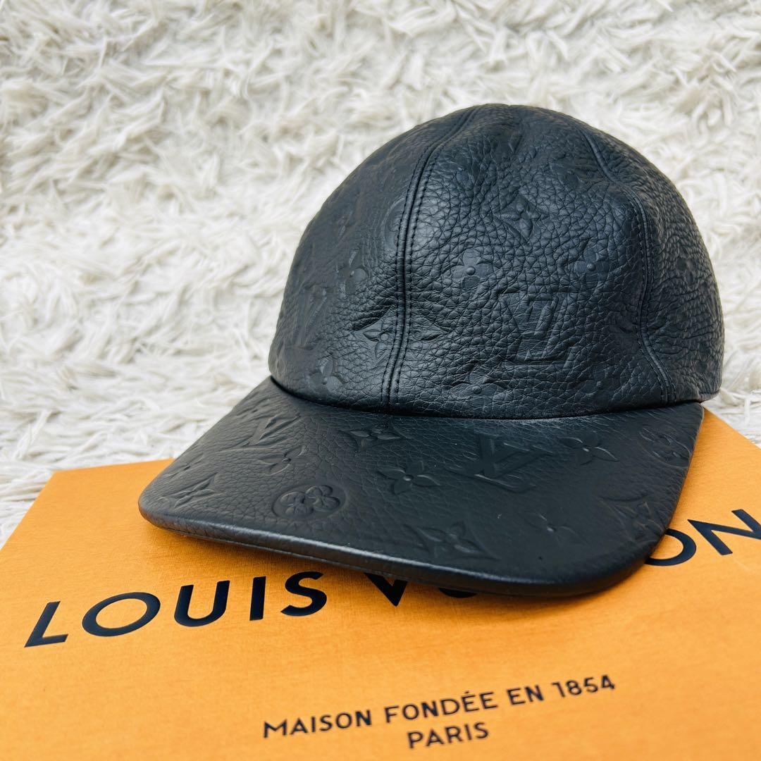 極美品 LOUIS VUITTON キャスケット モノグラムアンプラント 1.1 レザーキャップ 帽子 MP2606 サイズ58 ブラック クイル ルイヴィトンの画像1