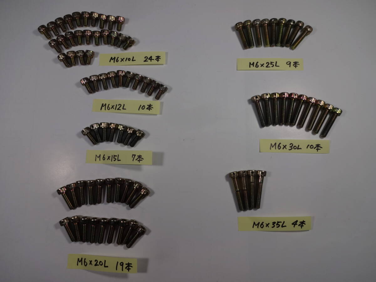 六角穴付ボルト(ワイヤリング穴加工品) M6×10L M6×12L M6×15L M6×20L M6×25L M6×30L M6×35L 7種類 合計83本【送料込】_画像1