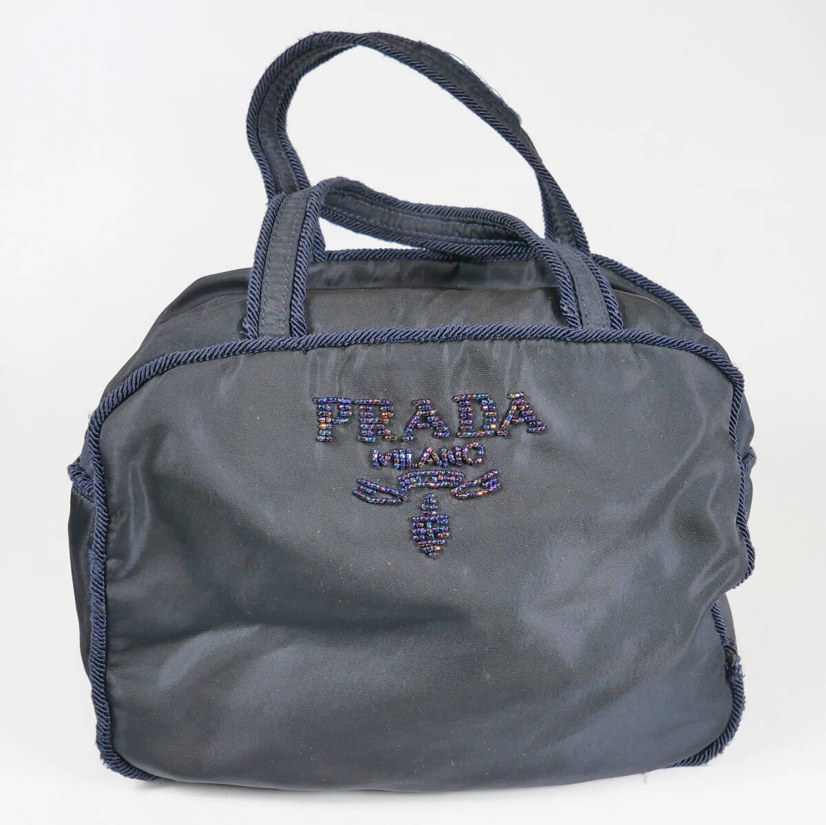 中古品★PRADA プラダ ビーズロゴ ナイロン ハンドバッグ ミニボストン 230×180mm マチ110mmの画像1