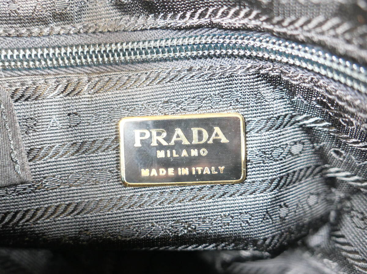 1円～中古品★PRADA プラダ チェーン ナイロン ショルダー バッグ TESSUTO IMPUNTURATO B3244 ブラック_画像6