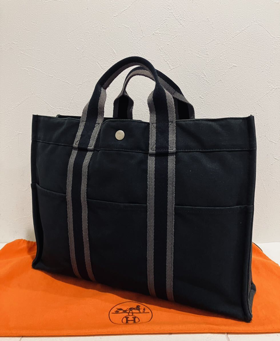 HERMES ★ 極上美品 エルメス バッグ 黒 フールトゥ トート バッグ MM 黒 ブラックの画像2