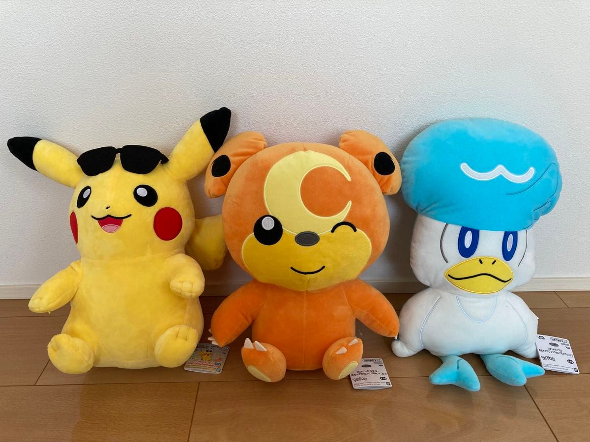 ①めちゃもふぐっとPokemon summerピカチュウ②めちゃでかヒメグマ③めちゃでかクワッス ポケモンぬいぐるみ3点セット