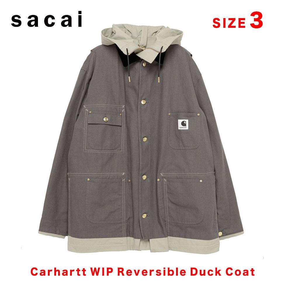 ◆即完売/希少コラボ◆ Sacai Carhartt WIP Reversible Duck Coat 24SS サカイカーハート サイズ3 GRAY×L/GREEN モッズコート ジャケット _画像10