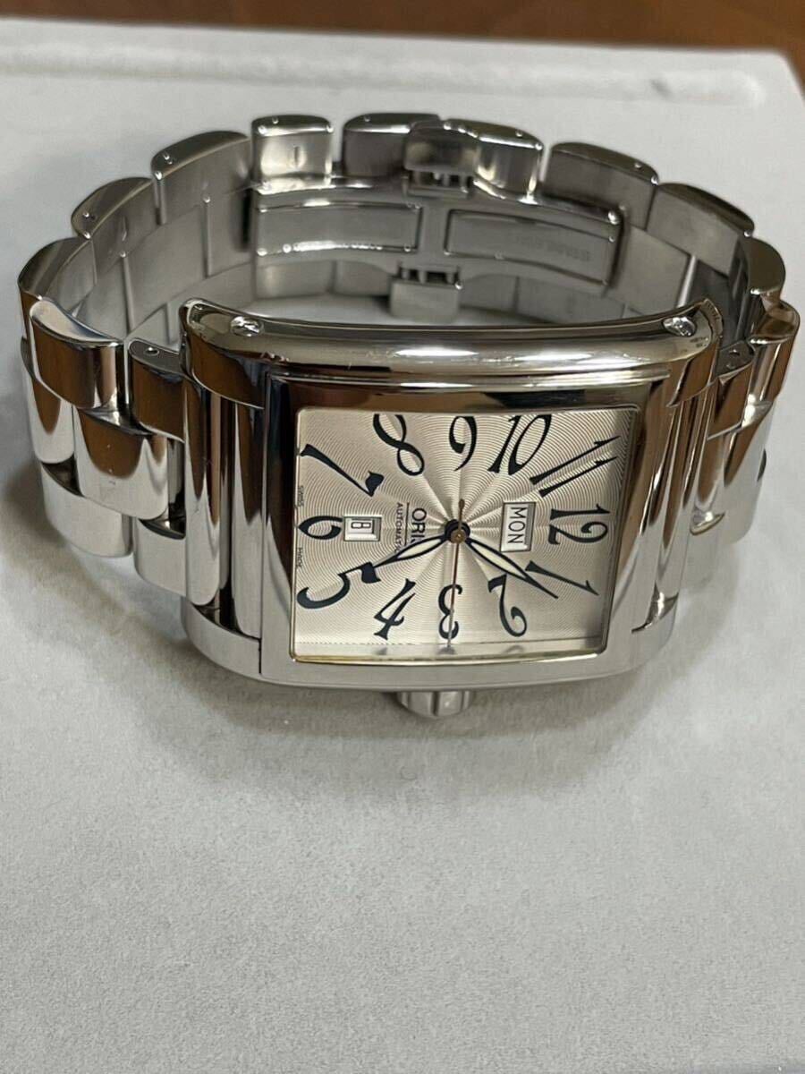 オリス 腕時計 7538 ORIS レクタンギュラー 裏スケルトン シルバー色 銀色 3針 デイデイト 自動巻きの画像7
