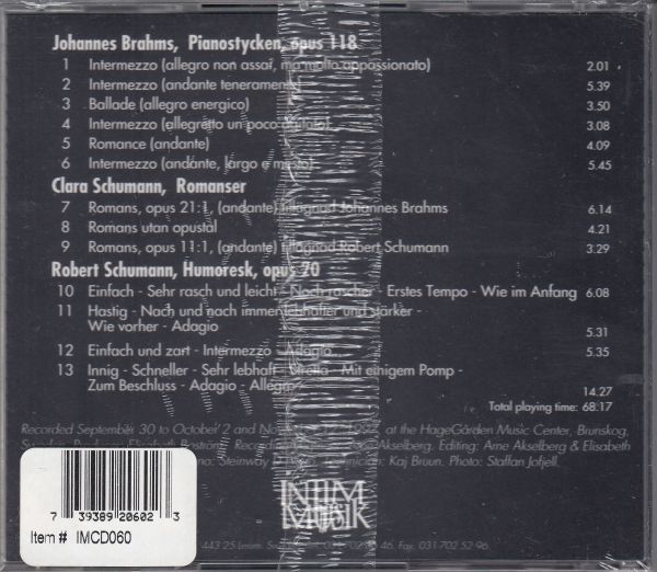 [CD/Intim Musik]ブラームス:6つの幻想曲Op.118&シューマン:ユモレスクOp.20他/E.ボストレム(p) 1997_画像2