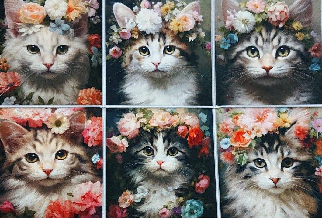 パネル生地 ハンドメイド 猫 花冠 6パネル ポーチやバッグに｜Yahoo