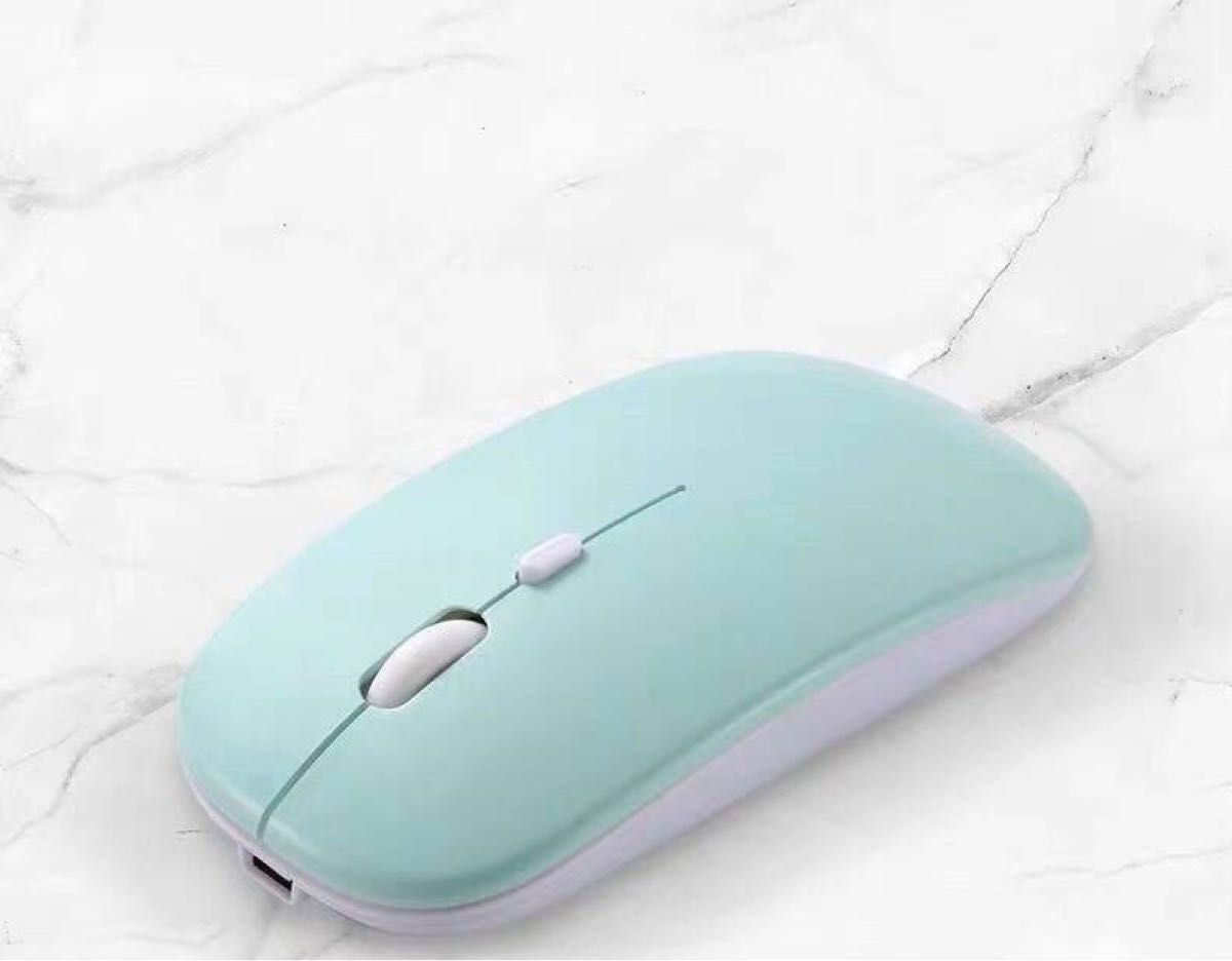 USB充電 ワイヤレスマウス LEDレインボー静音 薄型 パステルグリーン　艶なし　マット