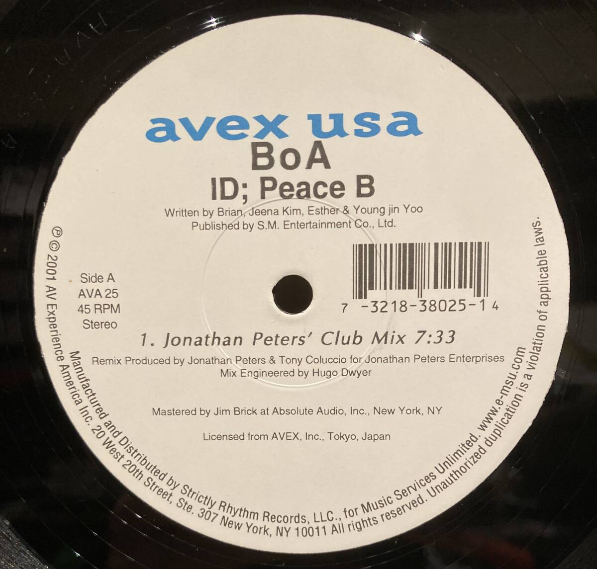 ◇シュリンク付き!限定アナログ盤/12inch◇BoA / ID; Peace B ◇Avex USA/AVA 25 Remixed by Jonathan Peters Club Mix Tony Coluccio_画像3