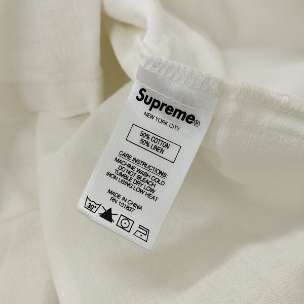N289 [春夏物][人気] Supreme シュプリーム S/S Band Collar Shirt S ホワイト 半袖シャツ 麻混 バンドカラー | P★_画像5