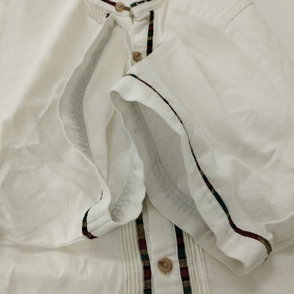 N289 [春夏物][人気] Supreme シュプリーム S/S Band Collar Shirt S ホワイト 半袖シャツ 麻混 バンドカラー | P★_画像4