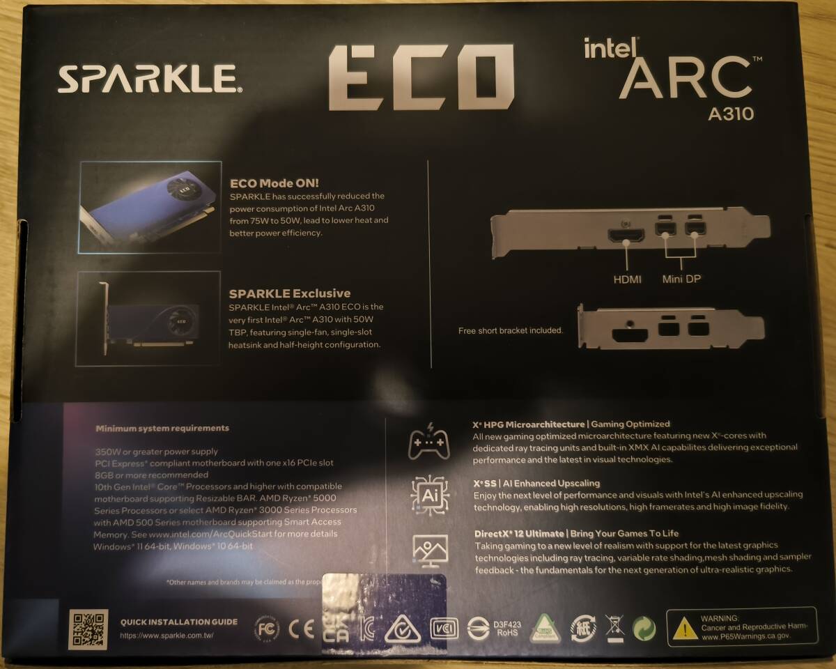 SPARKLE Intel Arc A310 ECO SA310C-4G グラフィックボード ( PCI Express 4.0 / HDMI2.0b x 1 / Mini DisplayPort x 2 )_画像2