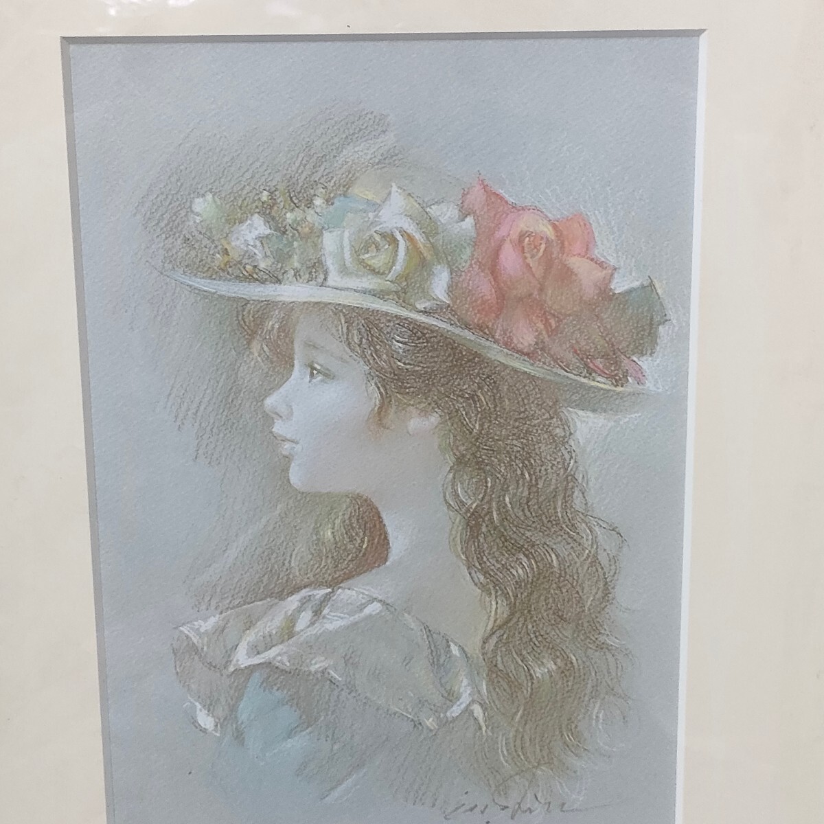 116 pastel picture .. autograph autograph frame flower decoration. hat genuine work autograph amount size 40.8×52.4cm inside diameter size 24×34cm