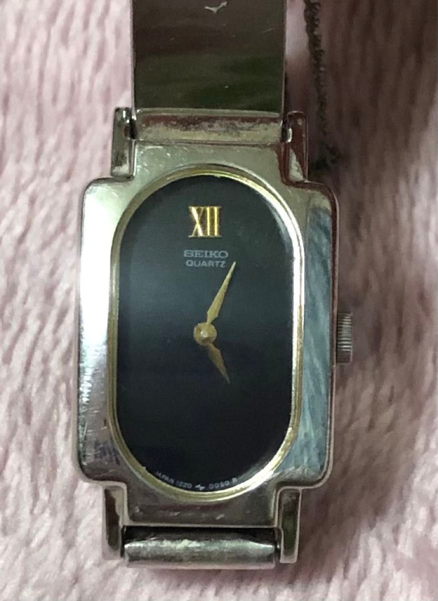 希少 ？ SEIKO セイコー クォーツ腕時計 レディース 1220-5040 黒文字盤 バングルウォッチ