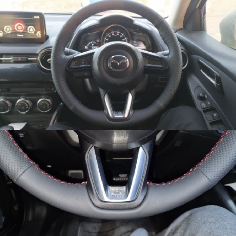 [ red Stitch ] Mazda steering wheel cover CX-3 CX-5 steering wheel cover synthetic leather MAZDA Demio CX3 CX5 steering wheel cover 