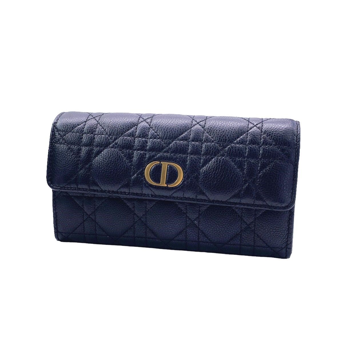 【中古】 Christian Dior クリスチャン・ディオール Caro ロング フラップウォレット ブラック 24007897 HO