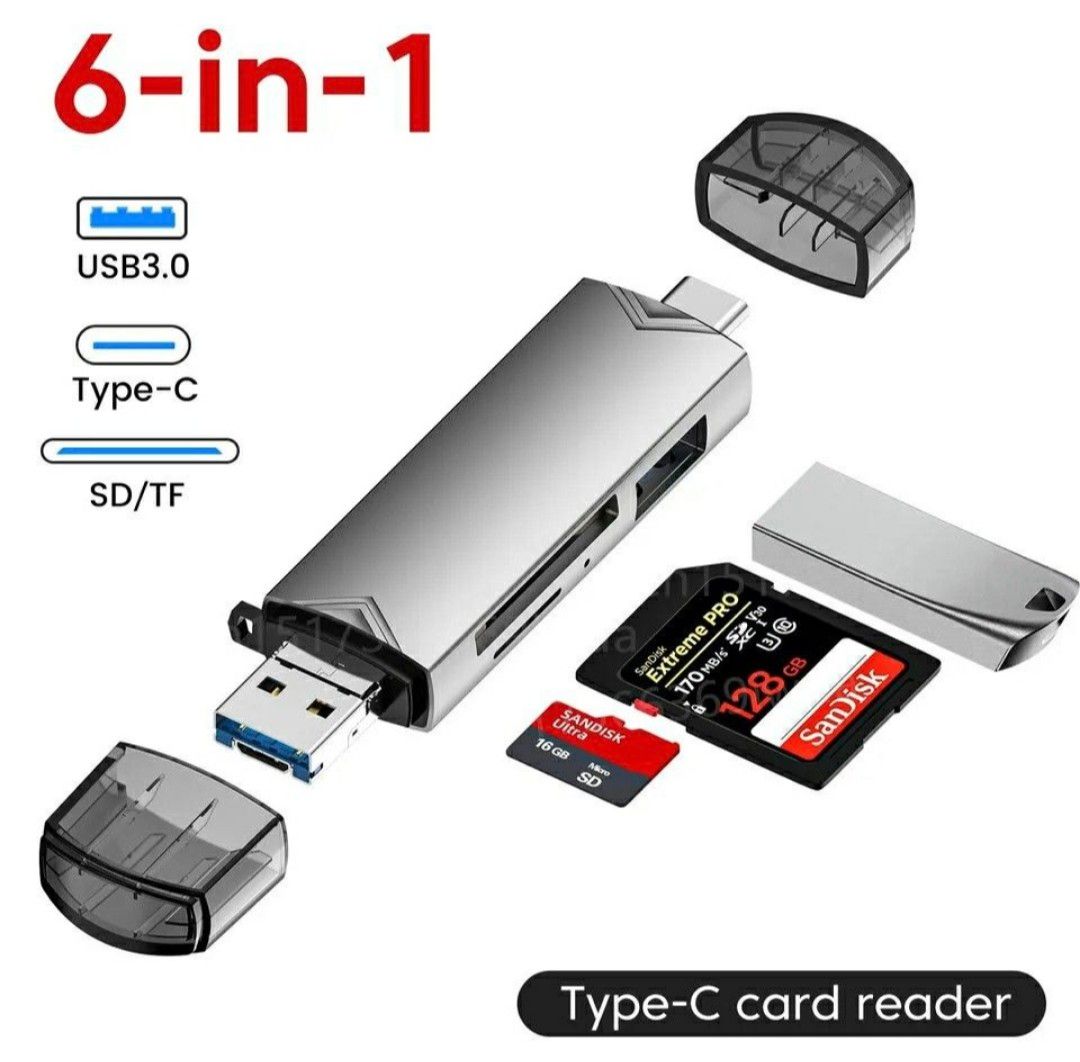 6-in-1 SDカードリーダー Type-C/USB/TF/SD 多機能