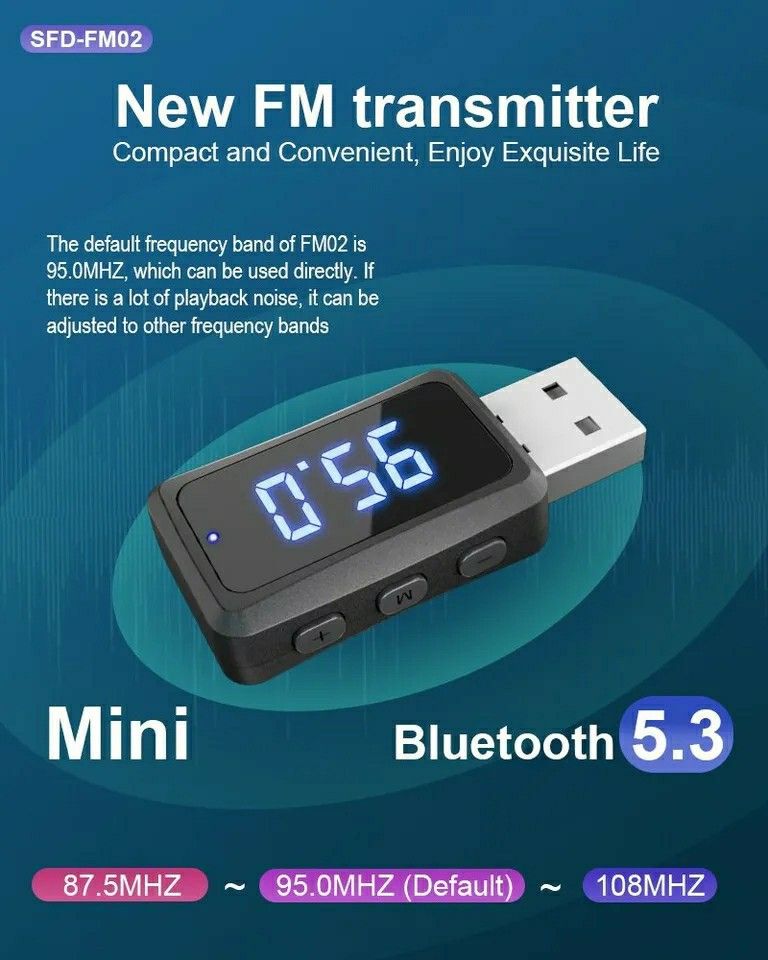 Bluetooth5.3 ミニトランスミッター 受信機 ワイヤレスオーディオアダプター 車載 FMラジオ