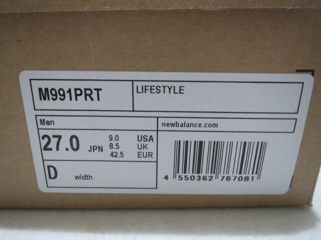 ◆ニューバランス New Balance M991PRT US9 27cm Made in UK グレー 未使用品_画像6