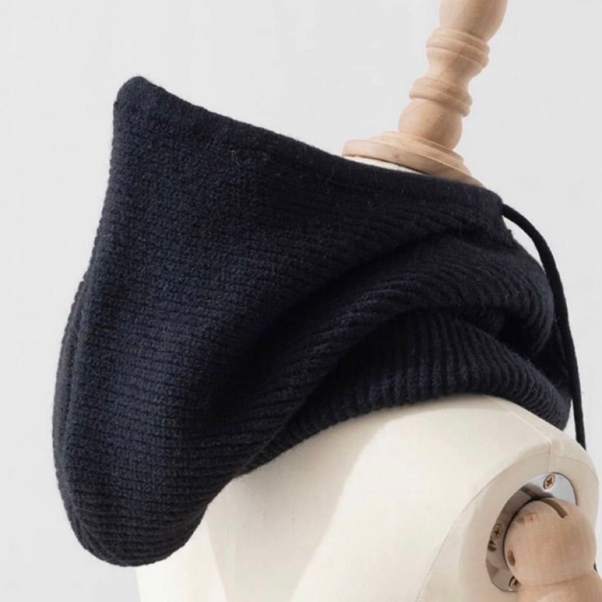 【ブラック】 バラクラバ フード 帽子 韓国 流行り ニット ニット帽 防寒 ネックウォーマー ブラック  マフラー 冬 2way